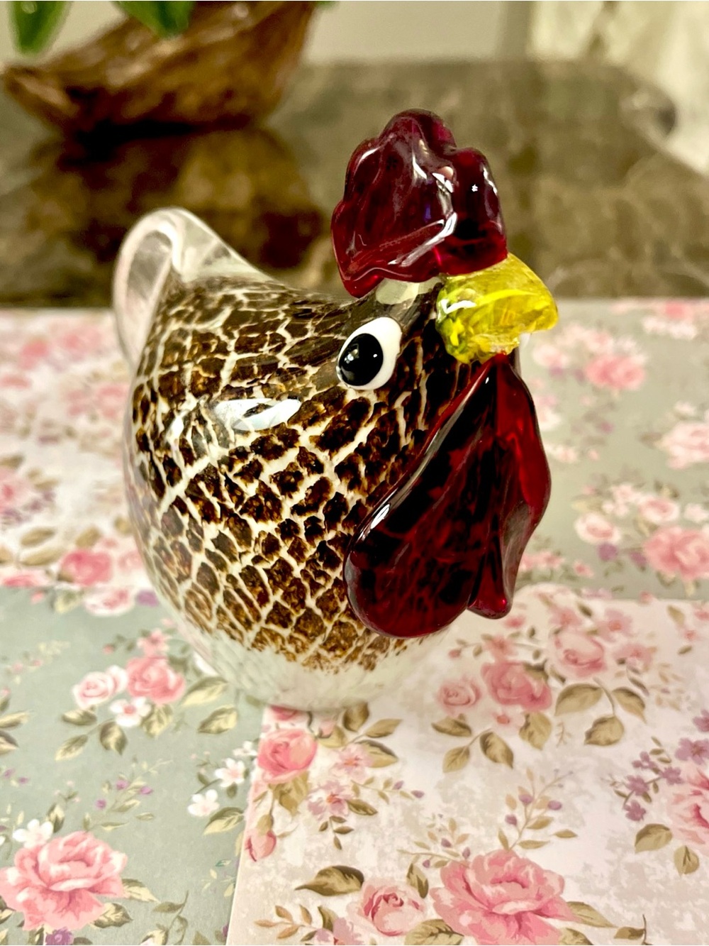Vintage Murano Style Art Glass Rooster Figurine Speckled Brown Red Paperweight